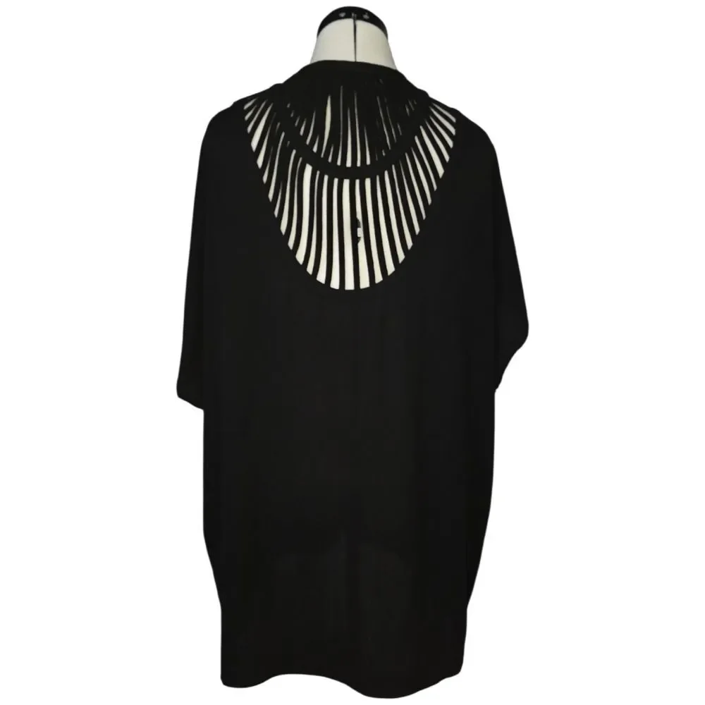 Daniel Rainn Black Duster Swim Coverup Kimono S Chiffon Fringe Boho Beach Resort